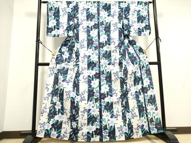 平和屋着物∴夏物　浴衣　花尽くし　百合　ユリ　綿　逸品　DAAV7302cd