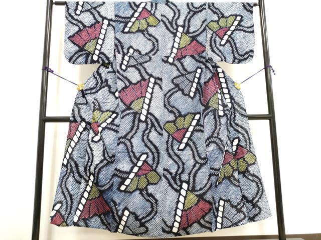 平和屋着物∴夏物　浴衣　有松鳴海絞り　舞扇文　綿　逸品　DAAV7330cd