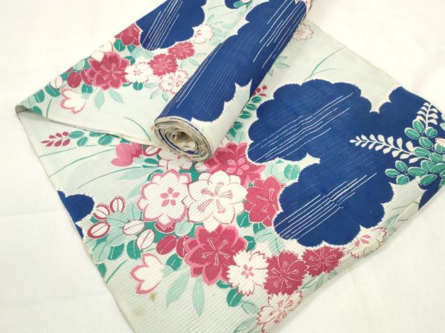 平和屋着物＊夏物　アンティーク　大正ロマン　小紋　反物　着尺　絽　草花雲文　逸品　未使用　DAAV8286zzz