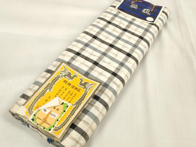 平和屋着物∴夏物　浴衣　反物　着尺　浜風　格子　綿　逸品　未使用　DAAV8442zzz