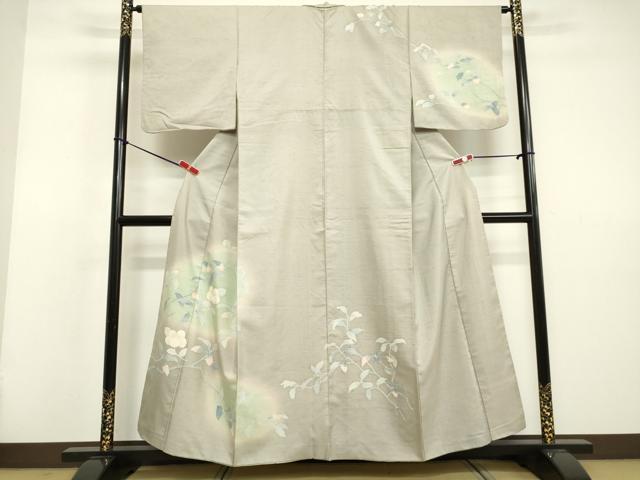 平和屋着物●訪問着　紬地　草花文　正絹　逸品　DAAV8532tw