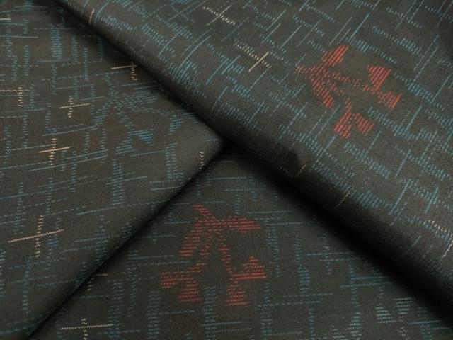 平和屋着物○訪問着 絞り 露芝にホタル 金彩 濃松葉色 仮