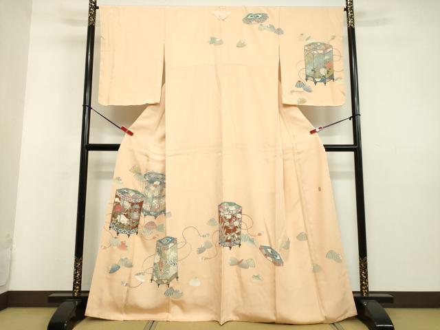 平和屋着物●訪問着　作家物　貝桶花文　蜂蜜色地　正絹　逸品　未使用　DAAV8616tw