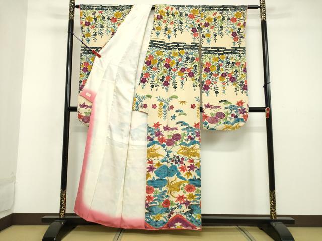 平和屋着物▽上質な色無地 単衣 流水地紋 薄雲鼠色 正絹 逸品 CAAU3897xi