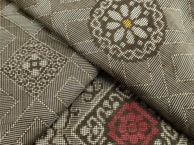 平和屋着物●本場大島紬　龍郷絣　花菱文　正絹　逸品　DAAV8649tw