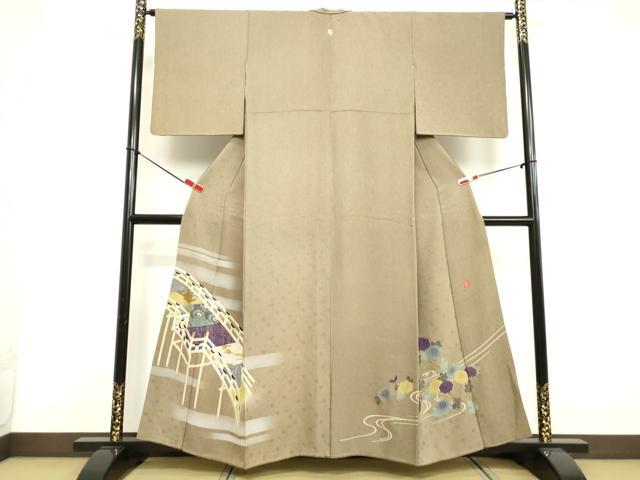 平和屋着物●ファッションデザイナー 花井幸子　色留袖　刺繍　渡橋草花文　金銀彩　正絹　逸品　DAAV8671tw