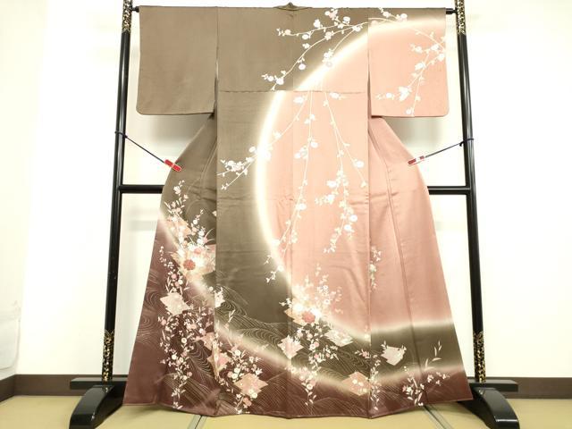 平和屋着物●訪問着　流水花鳥文　暈し染め　金銀彩　正絹　逸品　DAAV8690tw