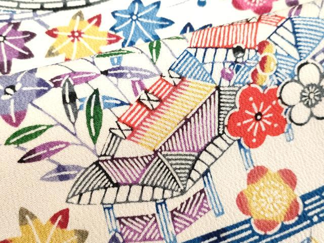 平和屋着物○上質な小紋 型染め 草花文 鬼しぼ縮緬 正絹 逸品