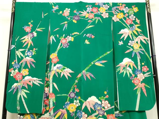 パイローチ◆江戸紅型・五味桂子◆落款◆幾何学に花模様◆袷◆正絹◆訪問着 平和屋着物○江戸紅型 五味桂子 振袖 型染め 笹竹舞梅文 鬼