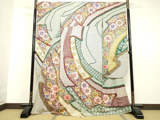 平和屋着物●豪華振袖　駒刺繍　花唐草文　金彩　正絹　逸品　DAAV8727tw