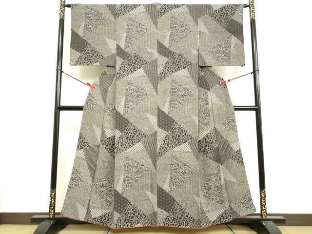 平和屋着物○江戸小紋 寄せ小紋柄 黒地 正絹 逸品 DAAV8745tw