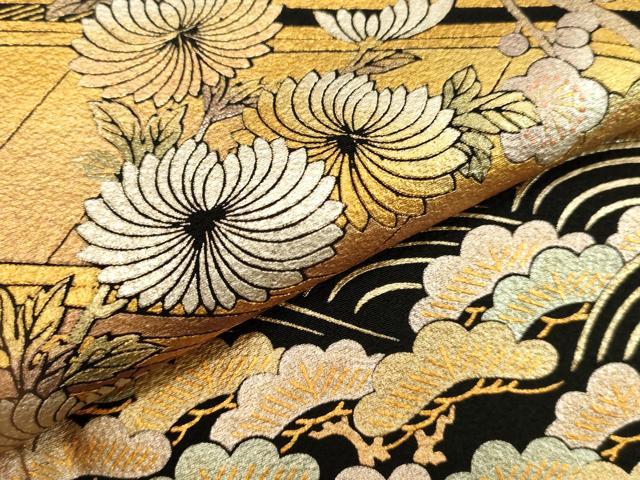 平和屋着物○金彩友禅 卓越技能者・名工・和田光正 黒留袖 立波渡橋