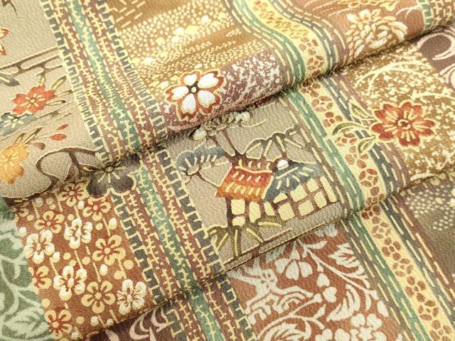 平和屋着物●上質な小紋　型染め　風景花蝶間道　正絹　逸品　DAAV8784tw