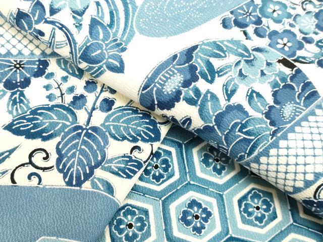 平和屋着物●上質な小紋　藍　型染め　吉祥草花文　西武百貨店扱い　正絹　逸品　DAAV8818tw