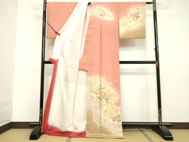 平和屋着物○訪問着 流水地紙草花文 暈し染め 金銀彩