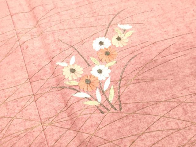 平和屋着物○訪問着 作家物 紬地 籬草花文 金彩 正絹 逸品