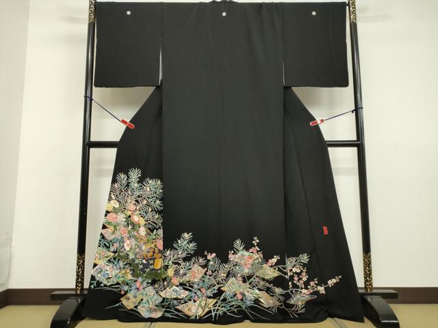 平和屋着物●本加賀友禅作家　坂木末代　黒留袖　文箱　色紙草花文　正絹　逸品　DAAV8830tw