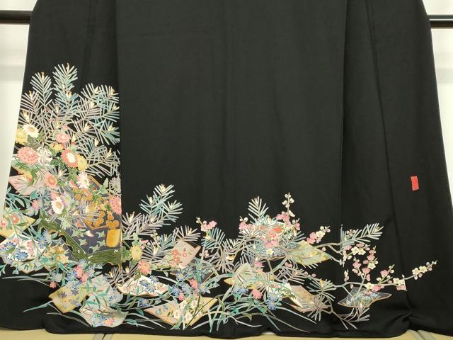 平和屋着物○本加賀友禅作家 坂木末代 黒留袖 文箱 色紙草花