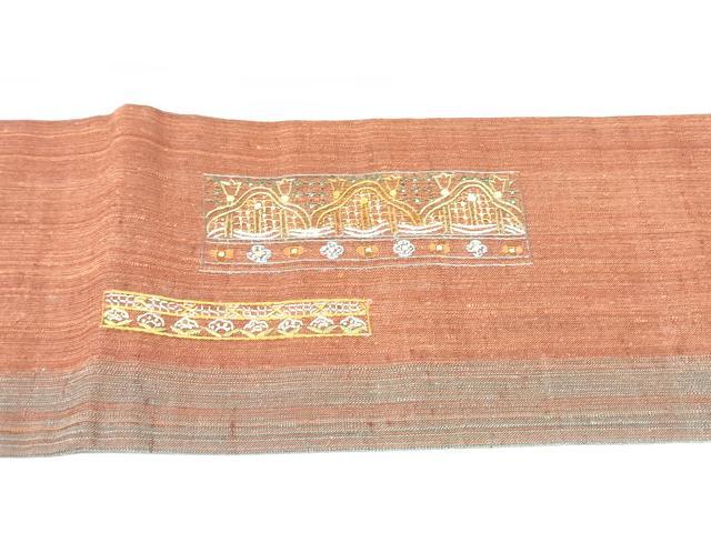 平和屋着物○中国三大刺繍 スワトウ刺繍 総刺繍 太鼓柄袋帯 紬地 流水