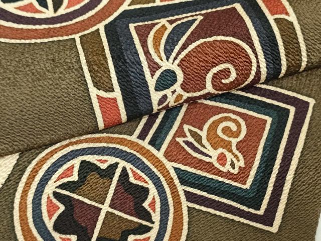 平和屋着物○九寸名古屋帯 作家物 型染め 幾何学花松