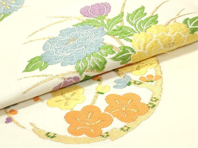 平和屋着物○西陣 六通柄袋帯 草花間道 金糸 正絹 逸品 未