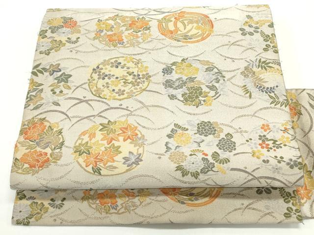 平和屋着物●全通柄九寸名古屋帯　草花丸文　正絹　逸品　DAAV9030ob