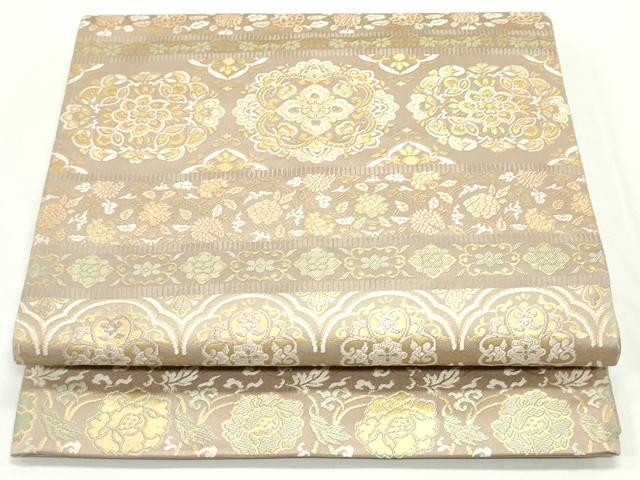 【E425】厳選西陣　名門山勝織物　純金箔　横段装飾古典文六通高級純金糸美術袋帯 E425】厳選西陣 名門山勝織物 純金箔 横段装飾古典文六通