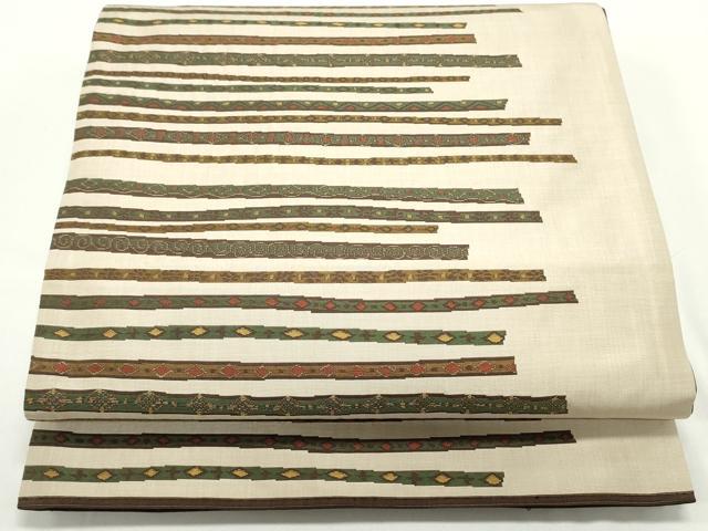 平和屋着物●名門木屋太　今河織物　六通柄袋帯　幾何学横段文　金糸　正絹　逸品　DAAV9035ob