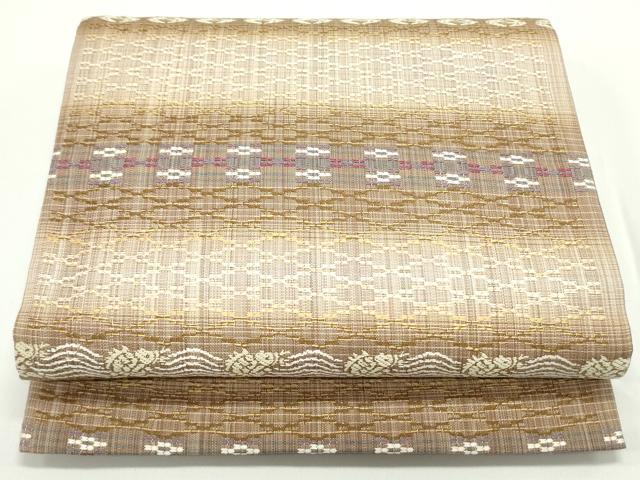 平和屋着物○両面 六通柄袋帯 真綿バンブー和紙織 菱繋ぎ抽象