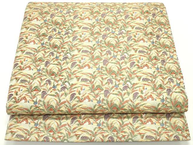 平和屋着物●六通柄袋帯　唐織　群れ鳥草文　金糸　正絹　逸品　DAAV9041ob