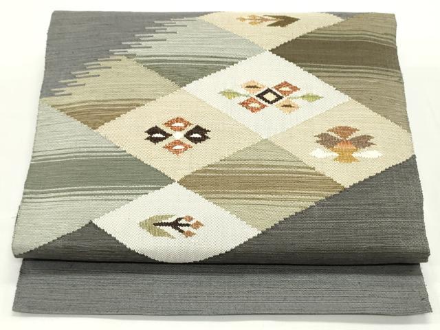 平和屋着物●八寸名古屋帯　紬地　霞花菱文　正絹　逸品　DAAV9057ob