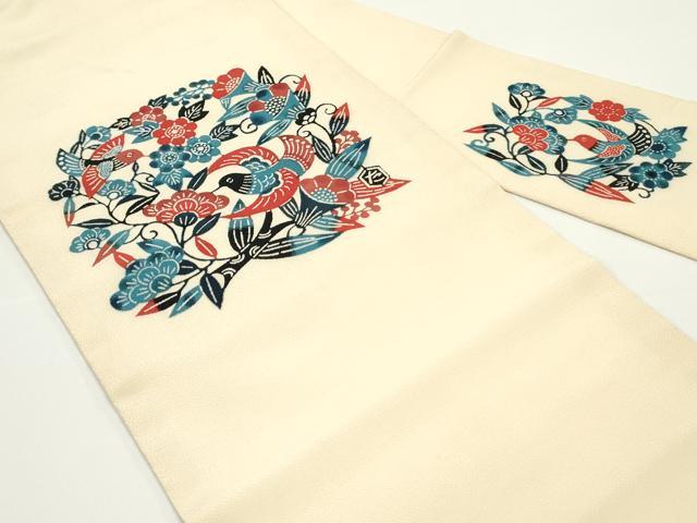 平和屋着物○塩瀬 九寸名古屋帯 型染め 草木手染 花鳥唐草