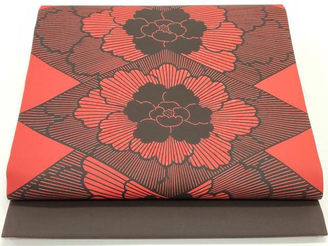 平和屋着物●塩瀬　九寸開き名古屋帯　花菱間道　正絹　逸品　未使用　DAAV9078ob