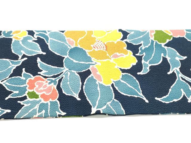 平和屋着物●全通柄九寸名古屋帯　型染め　草花文　鬼しぼ縮緬　正絹　逸品　DAAV9087ob 平和屋着物○全通柄九寸名古屋帯 型染め 草花文 鬼