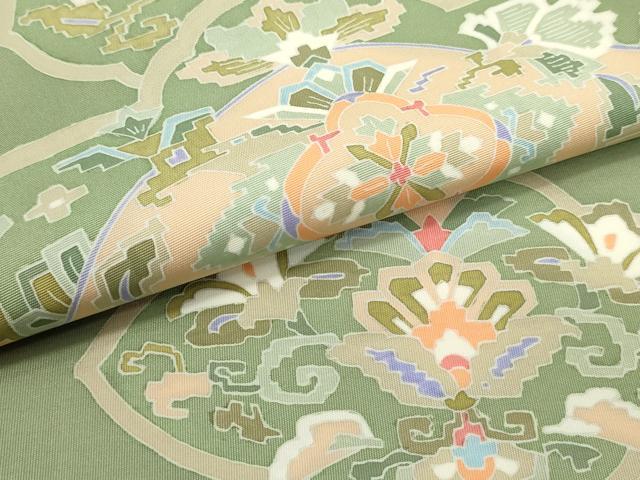 平和屋着物○塩瀬 九寸名古屋帯 型染め 幾何学更紗花菱文