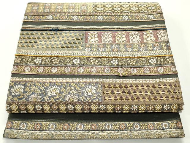 平和屋着物●両面　六通柄袋帯　組み紐　花兎唐草横段文　金糸　さが美扱い　正絹　逸品　DAAV9119ob