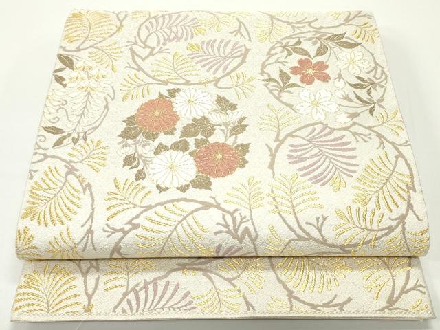 平和屋着物●西陣　織楽浅野　六通柄袋帯　唐織　草花丸文　金銀糸　正絹　逸品　DAAV9120ob