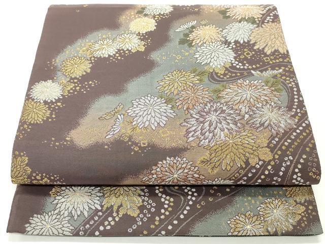 平和屋着物●両面　六通柄袋帯　流水草花文　金銀糸　やまと誂製　正絹　逸品　DAAV9121ob