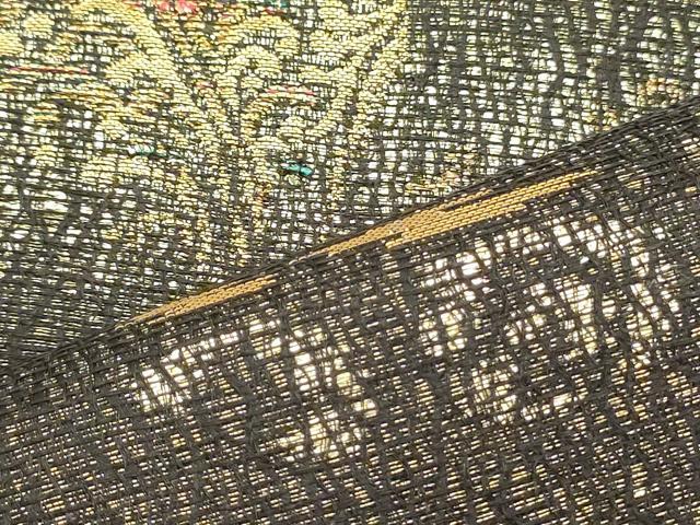 平和屋着物○両面 全通柄袋帯 変わり市松抽象唐草文 金糸 さが美