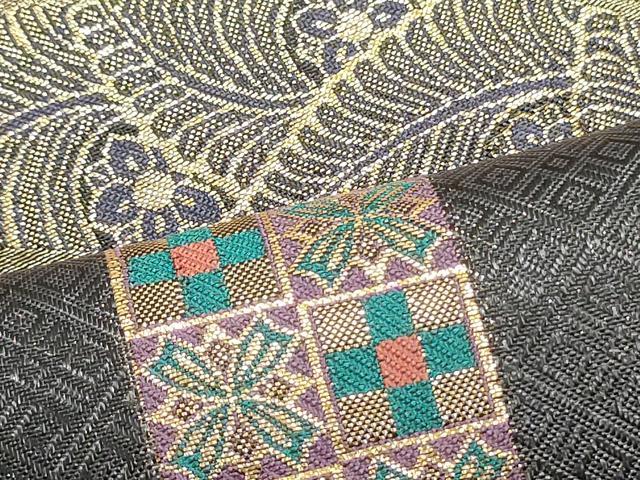 平和屋着物●九谷焼の名工　四代　上出喜山　六通柄袋帯　金襴手羊献上文様　黒地　金糸　正絹　逸品　DAAV9135ob 平和屋着物○九谷焼の名工 四代 上出喜山 六通柄