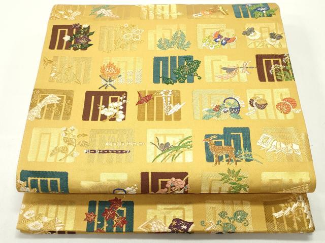平和屋着物●六通柄袋帯　唐織　源氏香絵図　金糸　銀座越後屋扱い　正絹　逸品　DAAV9137ob