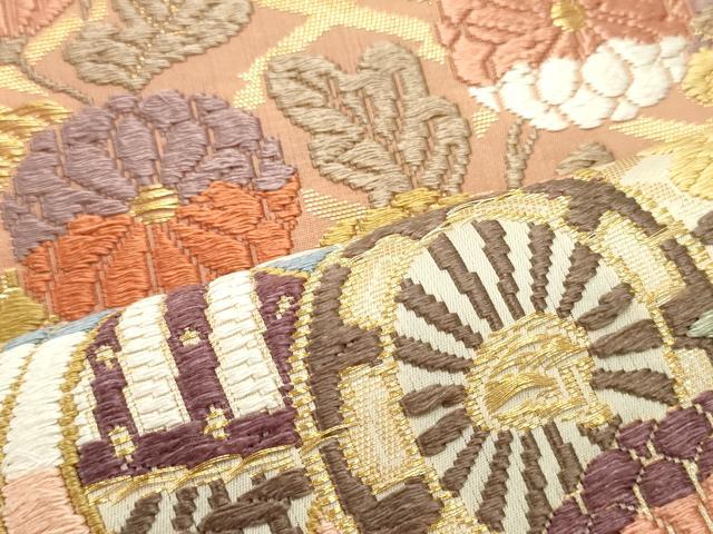 平和屋着物○六通柄袋帯 唐織 御所車松皮菱花文 金糸