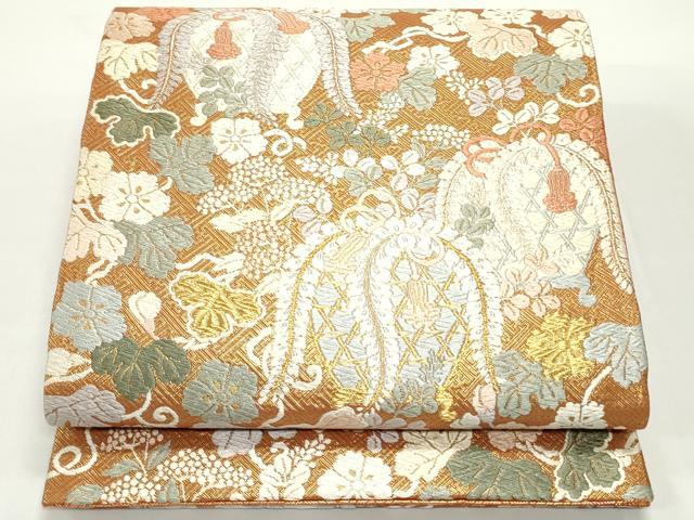 平和屋着物●佐賀錦　六通柄袋帯　唐織　飾花草花文　金糸　正絹　逸品　DAAV9160ob