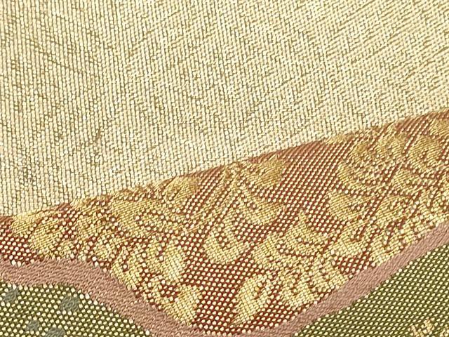 平和屋着物●西陣河村織物謹製・手織り　佐賀錦　河村つづれ　太鼓柄袋帯　道長吉祥花唐草文　金糸　正絹　逸品　DAAV9161ob 平和屋着物○西陣河村織物謹製・手織り 佐賀錦 河村つづれ 太鼓柄袋帯