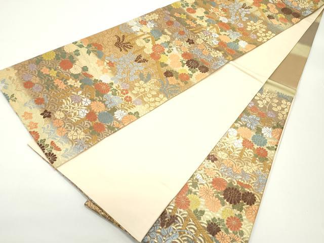 平和屋着物○六通柄袋帯 唐織 青海波草花文 金糸 正絹 逸品