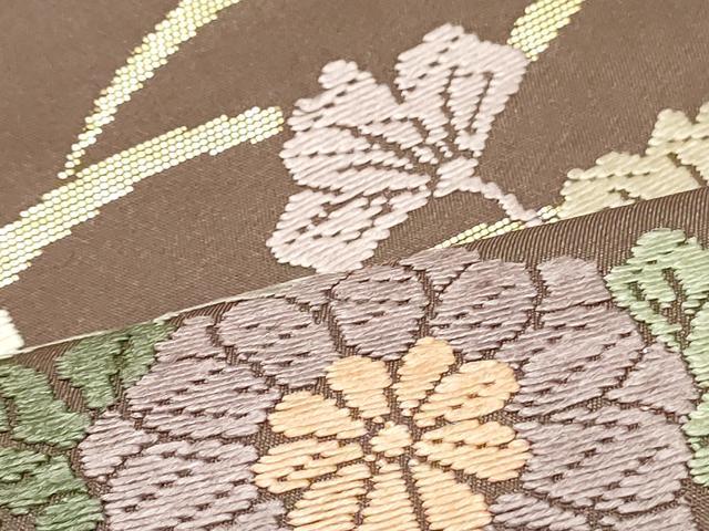 平和屋着物▽六通柄袋帯 唐織 露芝に秋草文 金糸 正絹