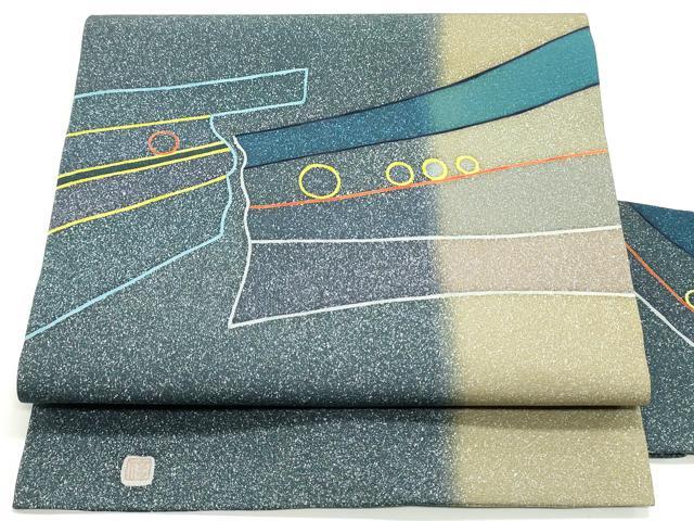 平和屋着物●塩瀬　九寸名古屋帯　作家物　霞抽象文様　正絹　逸品　DAAV9195ob