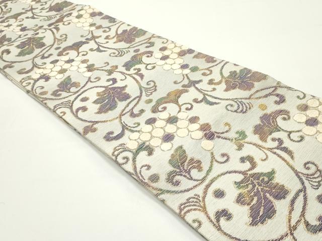 平和屋着物○両面 六通柄袋帯 モール織 葡萄文 金糸 ますいわ