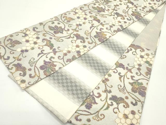 平和屋着物●両面　六通柄袋帯　モール織　葡萄文　金糸　ますいわ屋扱い　正絹　逸品　DAAV9202ob 平和屋着物○両面 六通柄袋帯 モール織 葡萄文 金糸 ますいわ