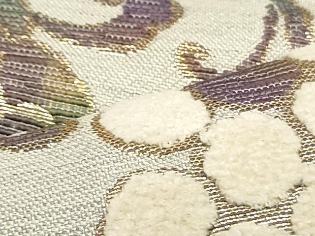 平和屋着物○両面 六通柄袋帯 モール織 葡萄文 金糸 ますいわ